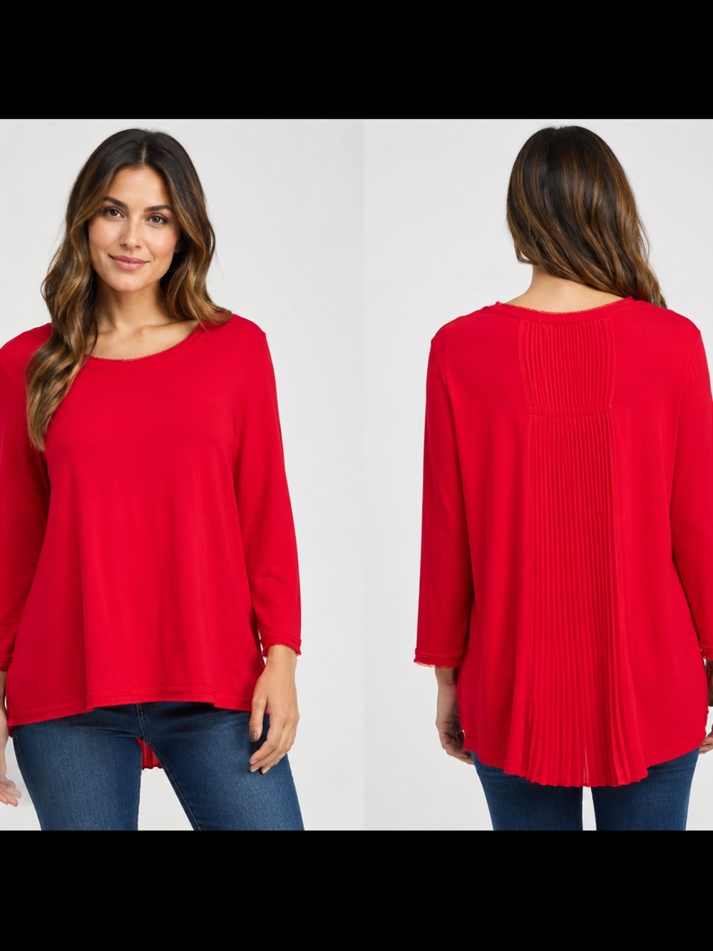 Rose + Olive Red Long Sleeve Top with Pleated Back Detail Size L